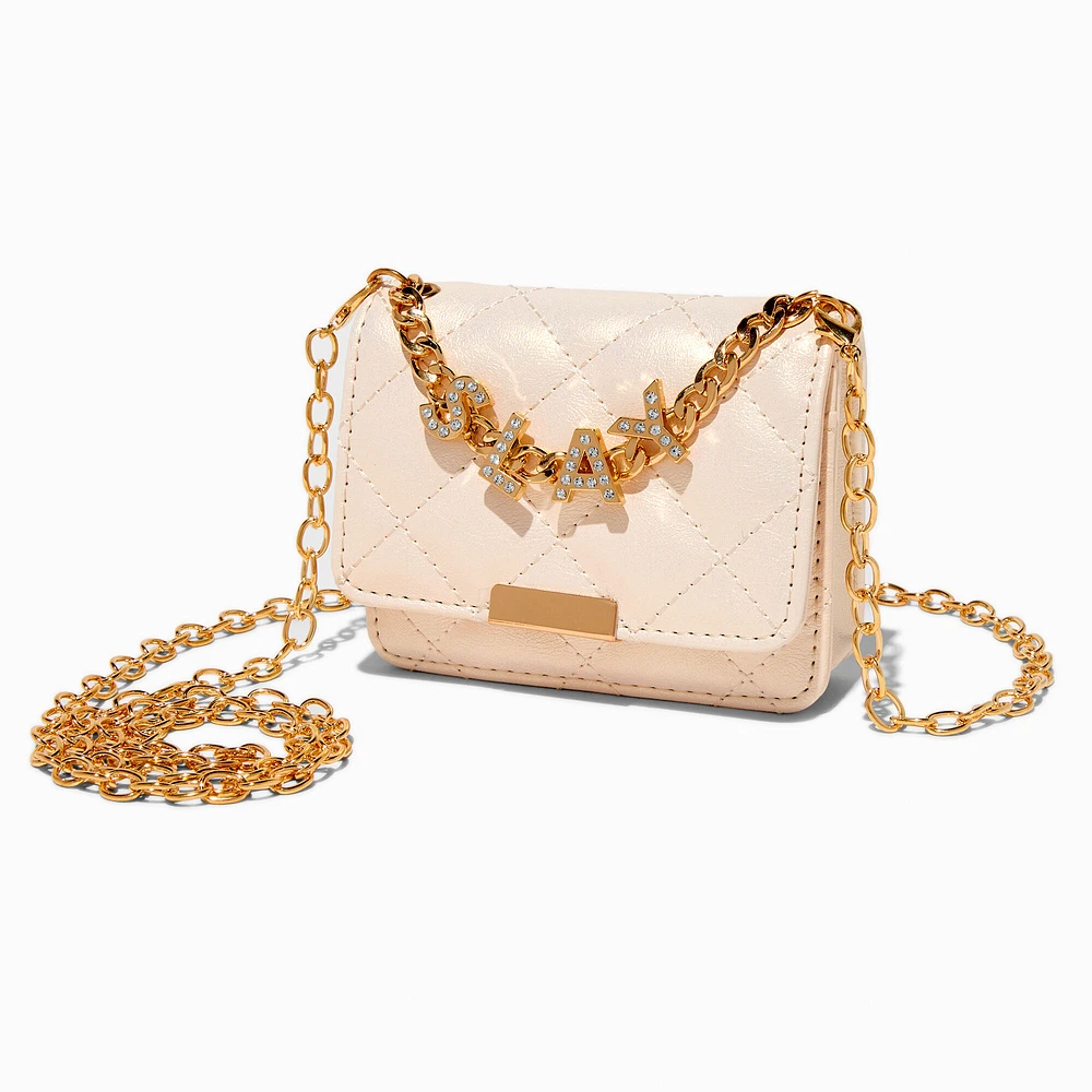 Light Pink Quilted "Slay" Gold-tone Chain Crossbody Bag