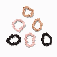 Black, Pink, & Tan Skinny Silky Hair Scrunchies - 6 Pack