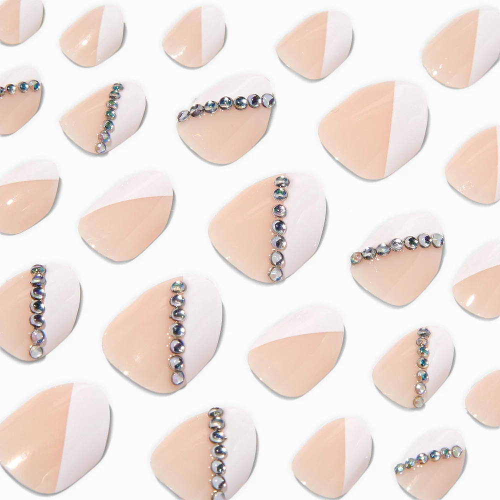 Geometric Gem French Tip Stiletto Press On Vegan Faux Nail Set - 24 Pack