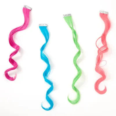 Claire's Club Neon Faux Hair Clip In Extensions - 4 Pack