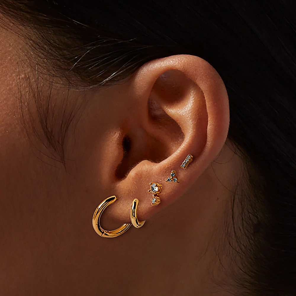 Gold-tone Cubic Zirconia Stud & Clicker Hoop Earring Stackables Set - 6 Pack