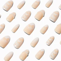 Silver Butterfly Pearl Stiletto Vegan Faux Nail Set - 24 Pack