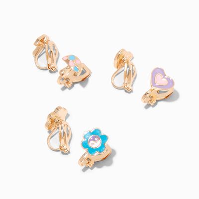 Heart, Mushroom, & Daisy Yin Yang Clip On Earrings - 3 Pack