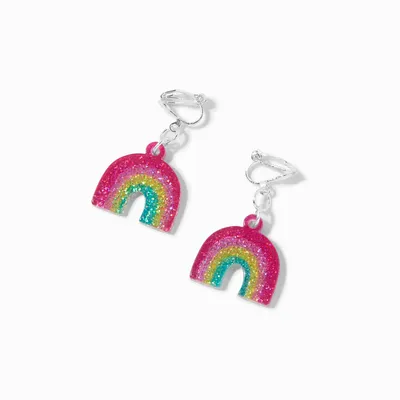 Glitter Rainbow 1'' Clip-On Drop Earrings