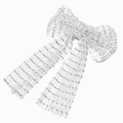 White Crystal Mesh Hair Bow Clip