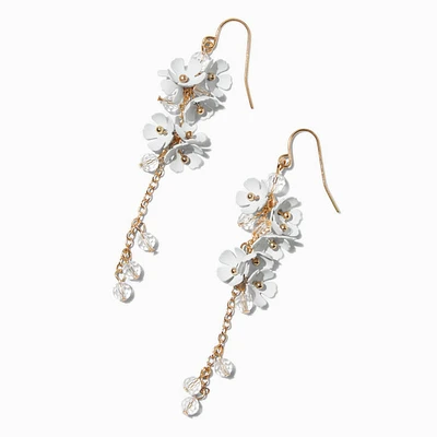 Gold-tone Mini White Flower Linear Drop Earrings