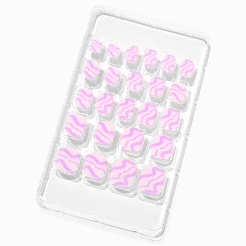 Purple Squiggle Square Press On Vegan Faux Nail Set - 24 Pack