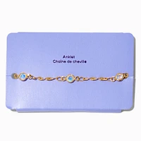 Gold-tone Iridescent Crystal Chain Anklet