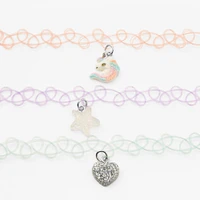 Claire's Club Glitter Charm Tattoo Choker Necklaces - 3 Pack