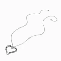 Silver-tone Textured Heart Long Pendant Necklace