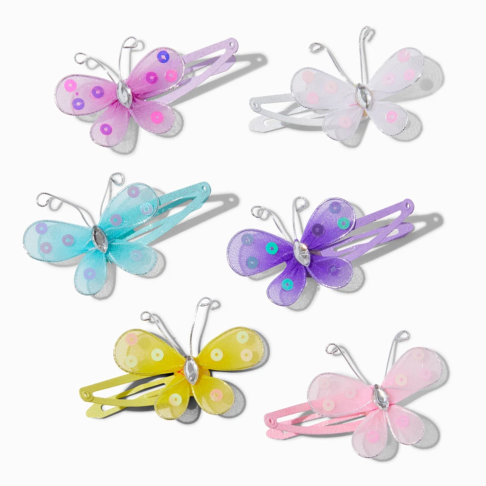 Claire's Club Pastel Butterfly Net Snap Hair Clips - 6 Pack