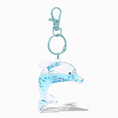 Blue Dolphin Water-Filled Glitter Keychain