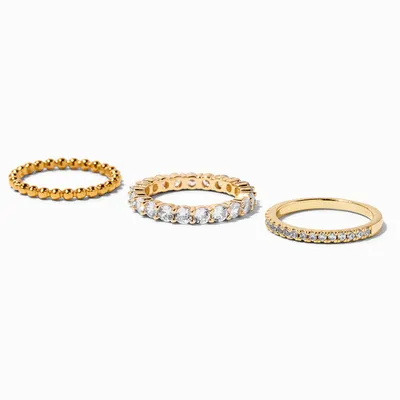 C LUXE by Claire's 18k Yellow Gold Plated Cubic Zirconia Beaded Ring Stack Set