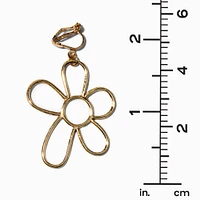 Gold Daisy Outline 1" Clip-On Drop Earrings