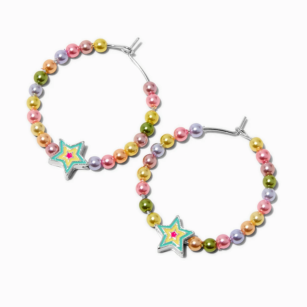 Rainbow Beaded Star Hoop Earrings