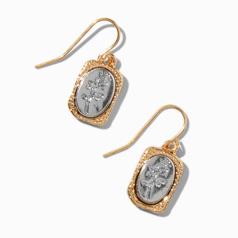 Mixed Metal Rose Medallion Drop Earrings