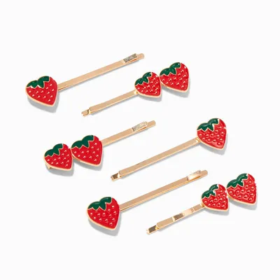 Enameled Strawberries Hair Pins - 6 Pack