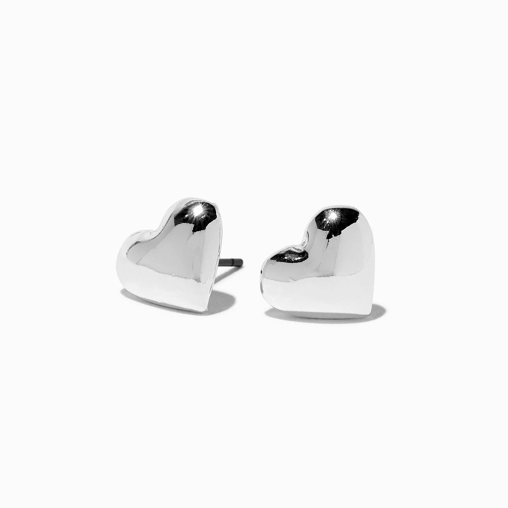 Silver-tone Puffy Heart Stud Earrings