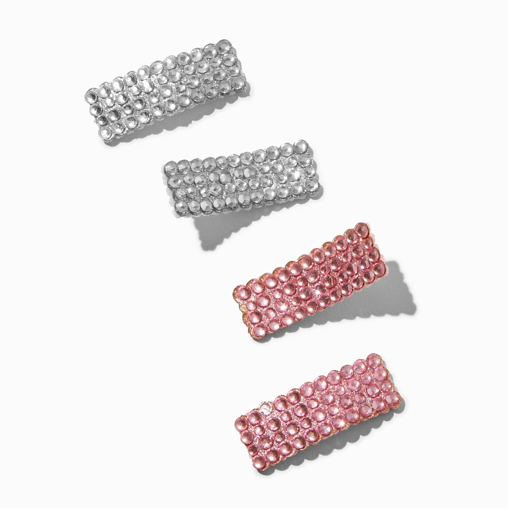 Claire's Club Pink & Silver Stone Snap Hair Clips - 4 Pack