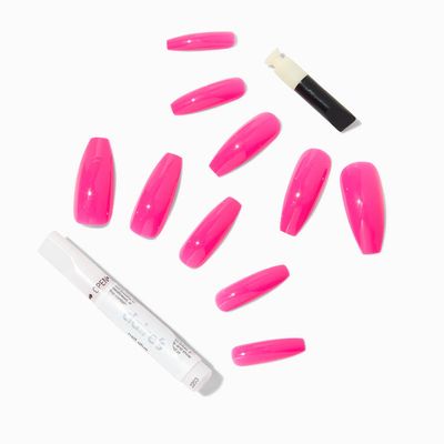 Glossy Pink XL Coffin Vegan Faux Nail Set - 24 Pack