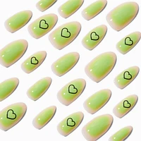 Green & Black Heart Stiletto Vegan Faux Nail Set - 24 Pack