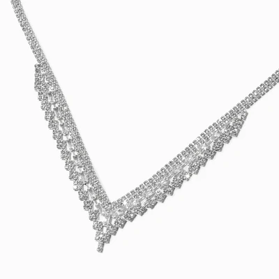 Silver-tone Triple Row Rhinestone Statement Necklace