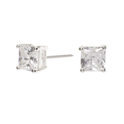 Silver Cubic Zirconia 6MM Square Stud Earrings