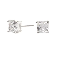 Silver-tone Cubic Zirconia 6mm Square Stud Earrings