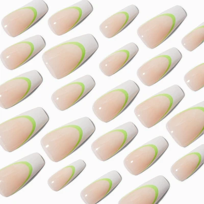 White & Green French Tip Squareletto Vegan Faux Nail Set - 24 Pack