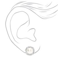 Silver Embellished Halo Pearl Clip-On Earrings