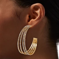 Gold-tone Crystal Multi-Layer 70MM Hoop Earrings