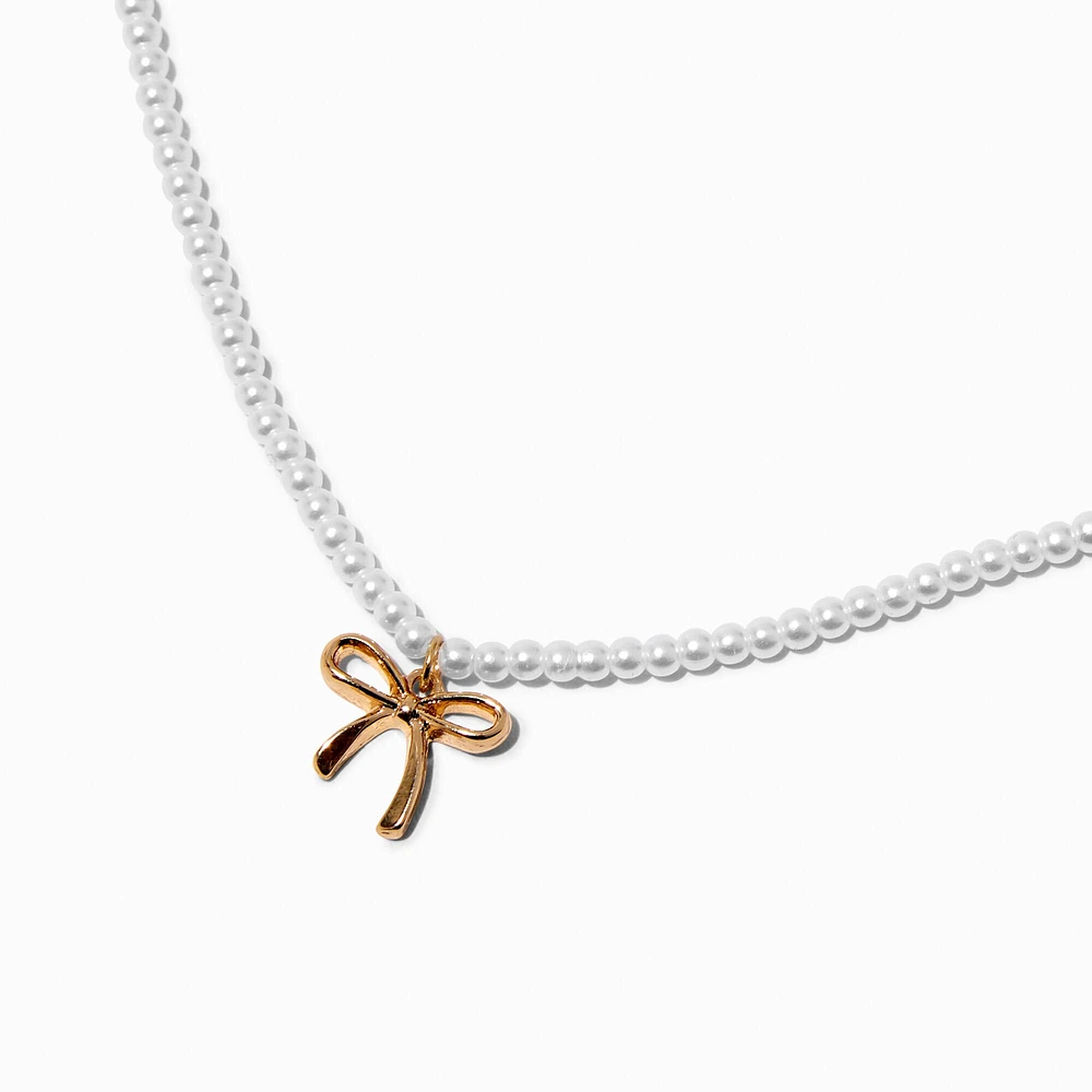 Pearl & Gold-tone Bow Pendant Necklace