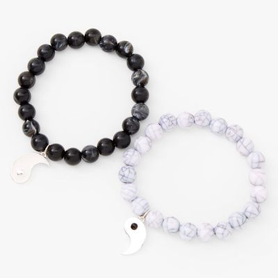 Yin Yang Marble Beaded Stretch Bracelets - 2 Pack