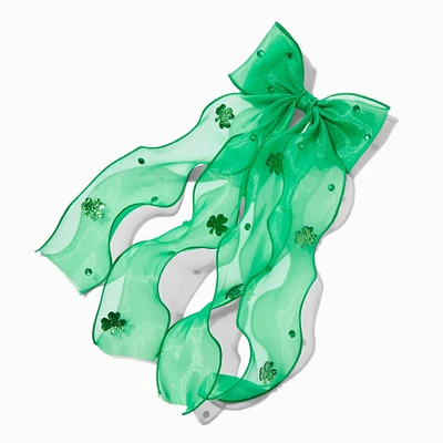 St. Patrick's Day Large Green Chiffon Hair Bow Clip