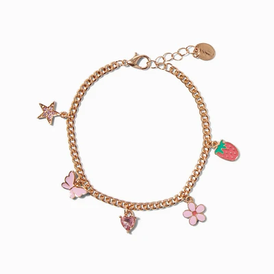 Gold-tone Strawberry Charm Curb Bracelet