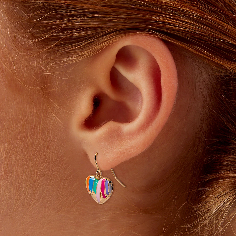 Rainbow Drippy Heart Drop Earrings