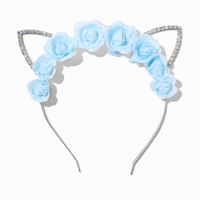 Blue Flower Iridescent Crystal Cat Ears Headband