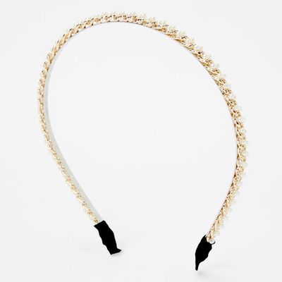 Gold Chain Pearl Headband - Ivory