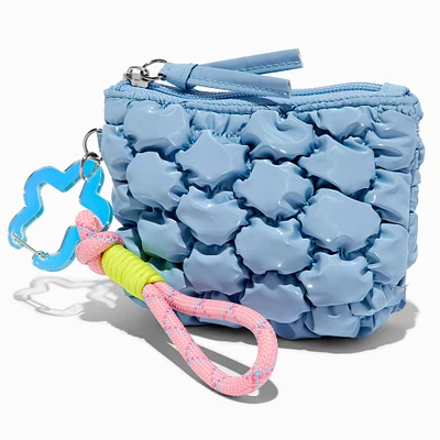 Blue Puffy Nylon Wristlet Coin Purse