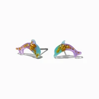 Gold-tone Foil Glow in the Dark Dolphin Stud Earrings