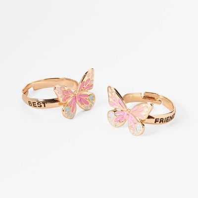 Best Friends Gold & Pink Butterfly Rings - 2 Pack