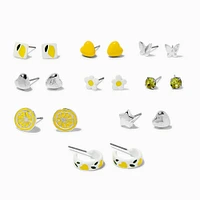 Silver-tone Lemon Stud & Hoop Earrings - 9 Pack