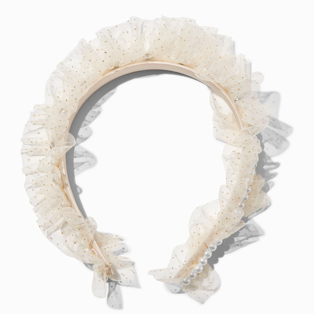 Ivory Glitter Tulle & Pearl Headband