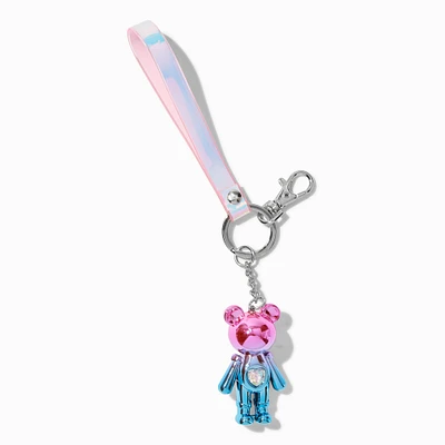 Chrome Pink & Blue Ombre Bear Keychain