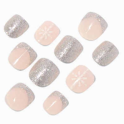 Claire's Club Silver Snowflake Square Press On Vegan Faux Nail Set - 10 Pack