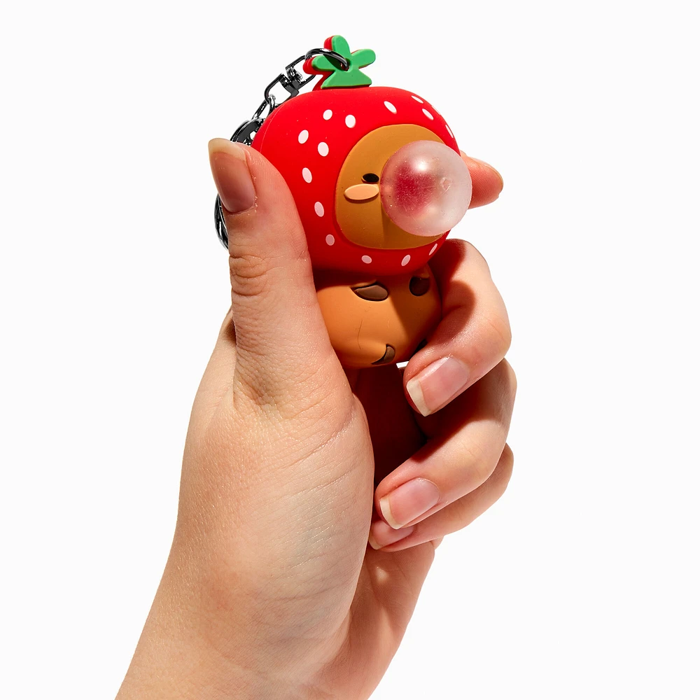 Strawberry Capybara Squeeze Keychain