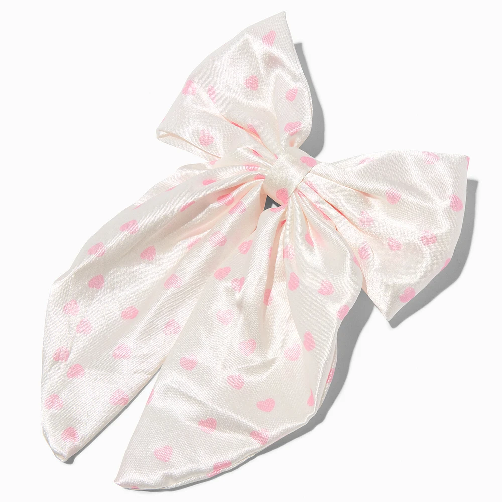 Claire's Club White Satin Pink Hearts Bow Barrette Hair Clip