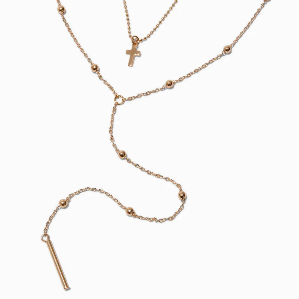 Gold-tone Cross Lariat Multi-Strand Necklace