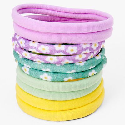 Mixed Pastel Floral Rolled Hair Ties - 10 Pack