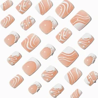 Swirly French Tip Bling Medium Square Vegan Faux Nail Set - 24 Pack